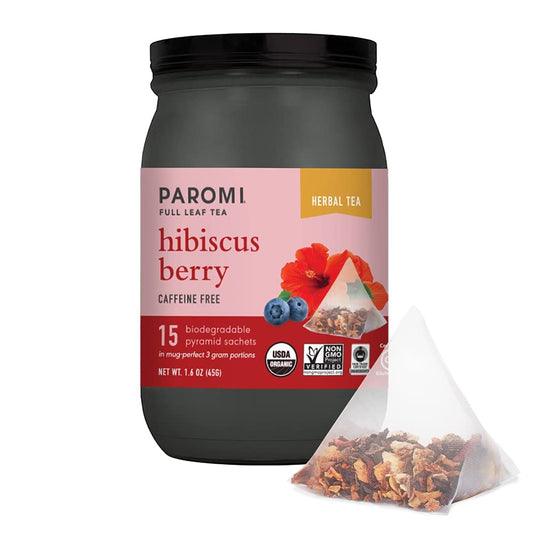 Paromi Hibiscus Berry Organic Herbal Tea, Signature Jar, 15 Count