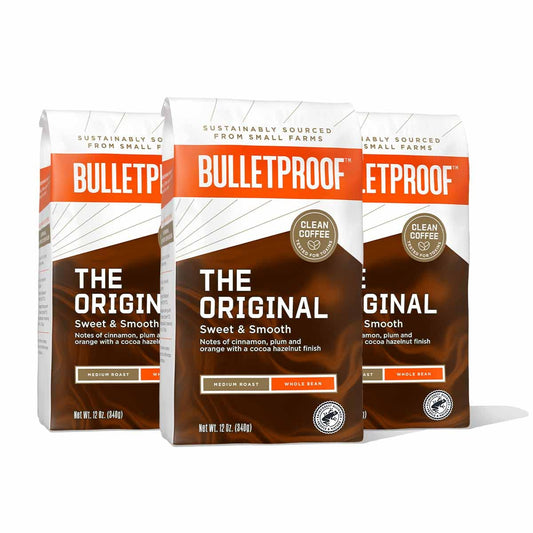 The Original Whole Bean Coffee, Medium Roast, 3 Pack - 12 Oz, Bulletproof Keto 100% Arabica Coffee, Certified Clean Coffee, Rainforest Alliance, Sourced from Guatemala, Colombia & El Salvador