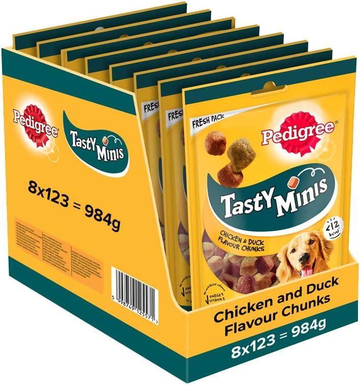 Pedigree Tasty Minis - Dog Treats, Chewy Cubes with Chicken and Duck, Pack of 8 x 130 g