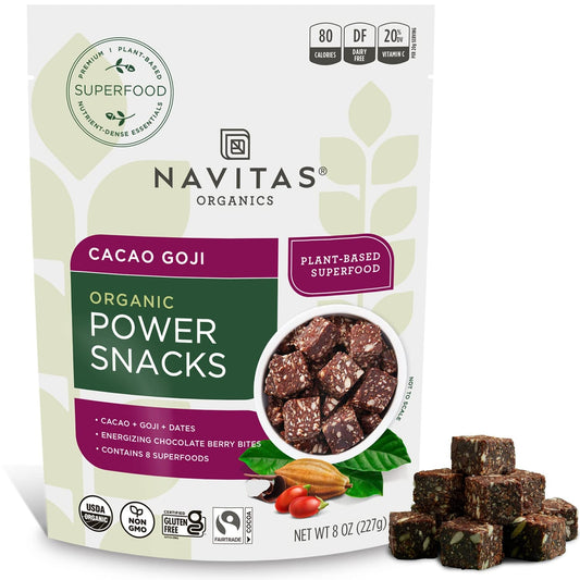 Navitas Organics Superfood Power Snacks, Cacao Goji, 8 oz. Bag, 11 Servings — Organic, Non-GMO, Gluten-Free