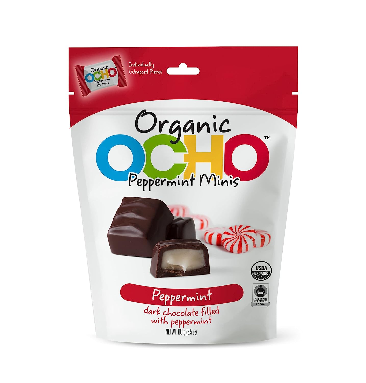 OCHO Organic Dark Chocolate Peppermint Minis Pouch (6-pack)