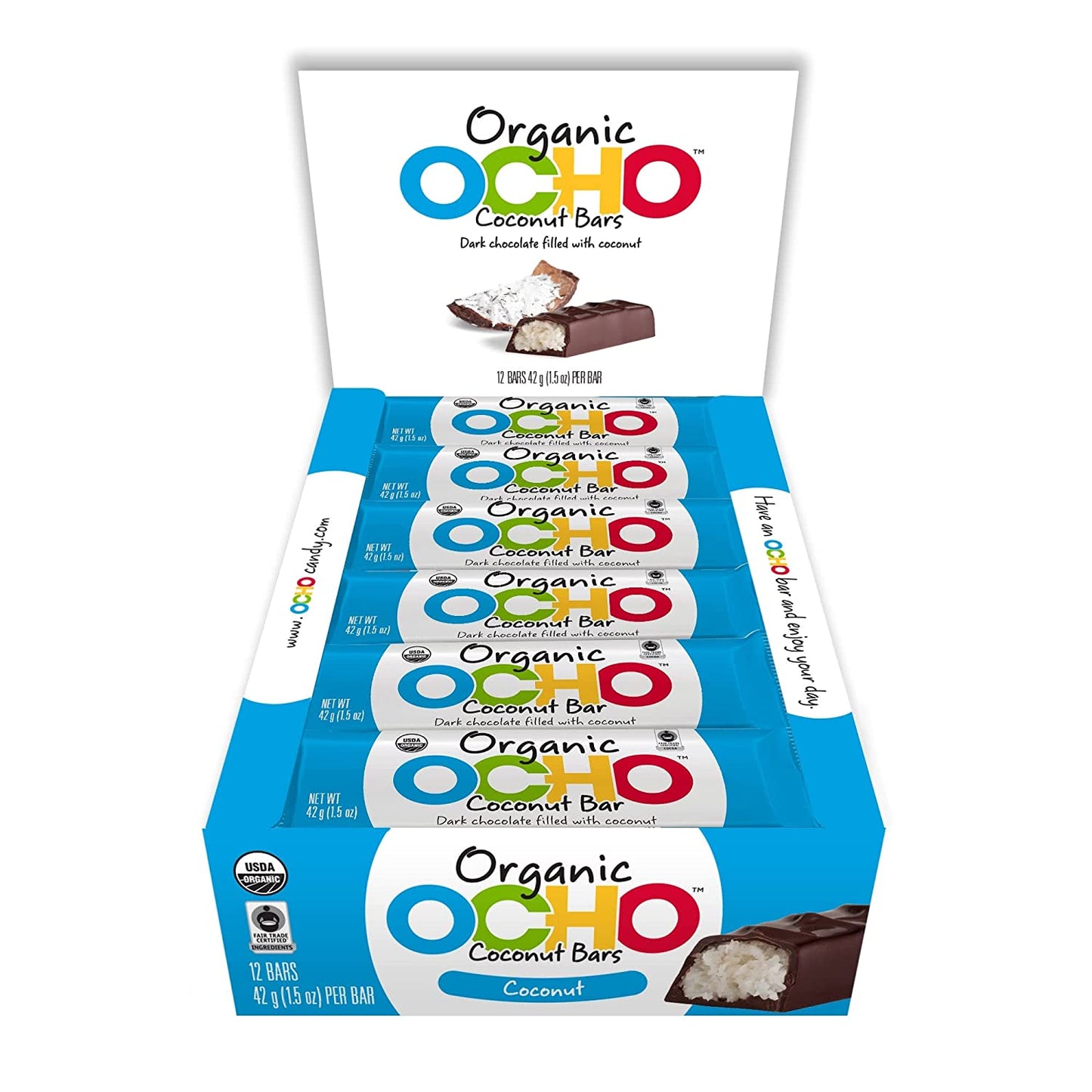 OCHO Organic Dark Chocolate Coconut Bars - 12ct Bar Caddy