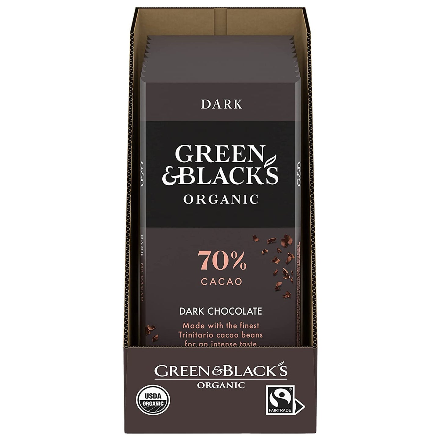 Green & Black's Organic Dark Chocolate Bar, 70% Cacao, 10 - 3.17 oz Bars