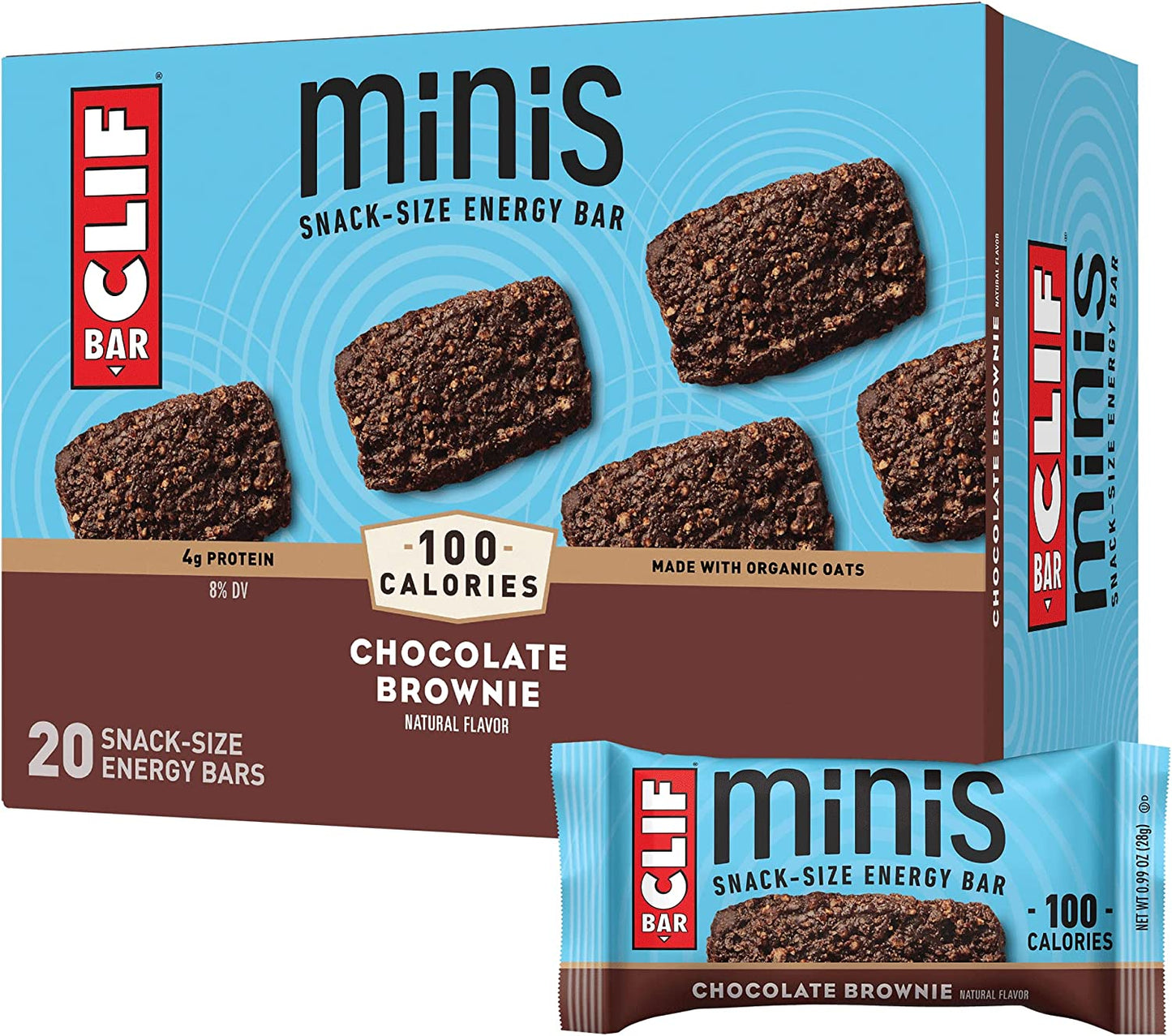 Clif Bar - Mini Energy Bars - Chocolate Brownie - Made with Organic Oats - Plant Based Food - Vegetarian - Kosher (0.99 Ounce Snack Bar, 20 Count)