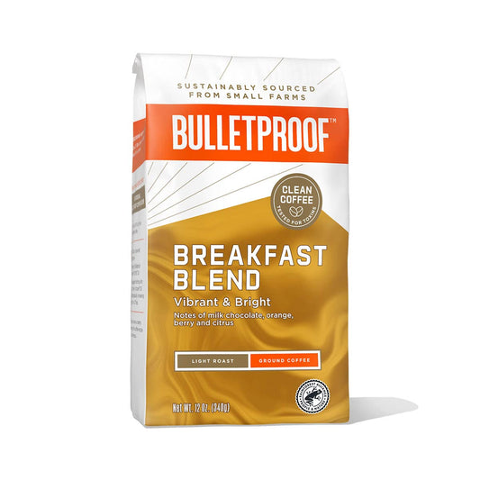 Bulletproof Breakfast Blend Light Roast Ground Coffee, 12 Ounces, 100% Arabica Coffee Sourced from Guatemala, Colombia & El Salvador