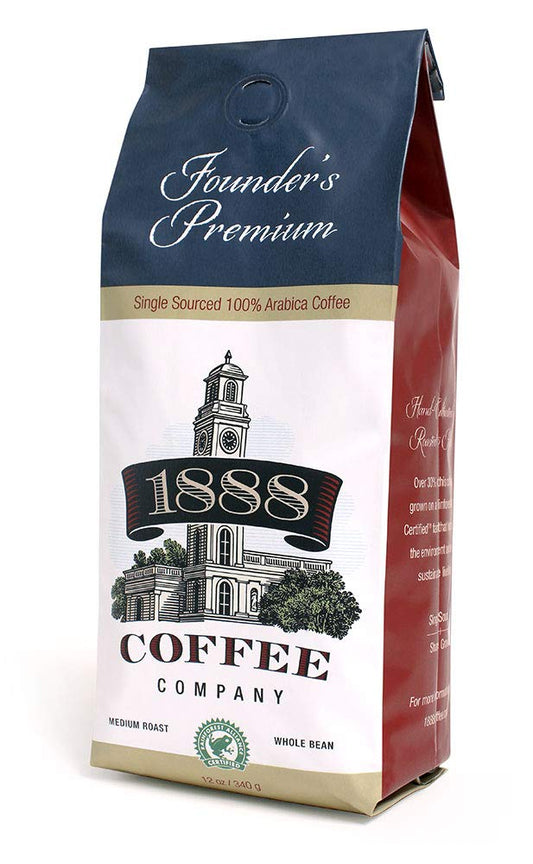 1888 Coffee Founder's Premium Single-Origin Shade Grown Whole Bean 100% Arabica, 12 oz