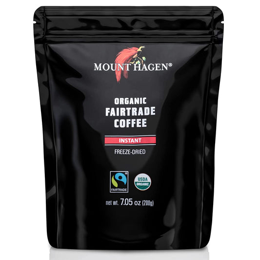 Mount Hagen 7.05oz Organic Freeze Dried Instant Coffee | Eco-friendly Instant Coffee, Medium Roast Arabica Beans | Organic, Fair-Trade, Freeze-Dried Instant Coffee in Resealable Pouch Bag [7.05oz]