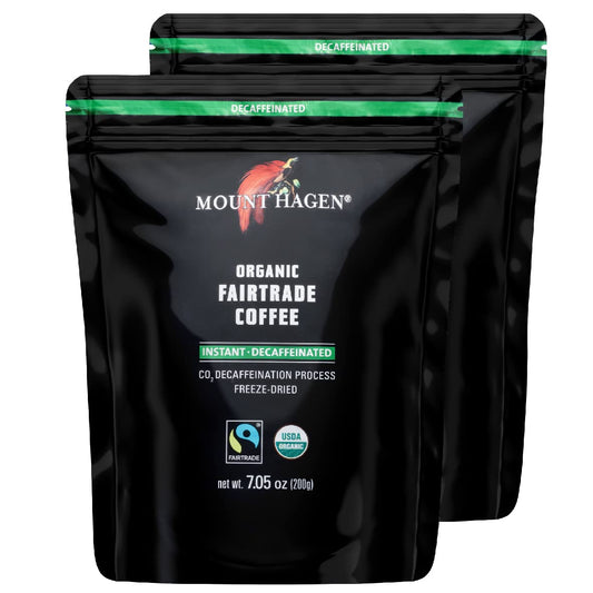 Mount Hagen 7.05oz Organic Freeze Dried Instant Decaf Coffee - 2 Pack | Organic Medium Roast Arabica Beans | Fair-Trade, Eco-friendly Instant Decaffeinated Coffee in Resealable Pouch Bag [2x7.05oz]