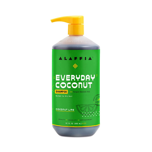 Alaffia - Everyday Coconut Shampoo, Dry to Extra Dry Hair, Gentle Support to Cleanse, Hydrate, and Stimulate Hair with African Ginger, Coconut Oil, and Shea Butter, Fair Trade, Coconut Lime, 32 Ounces