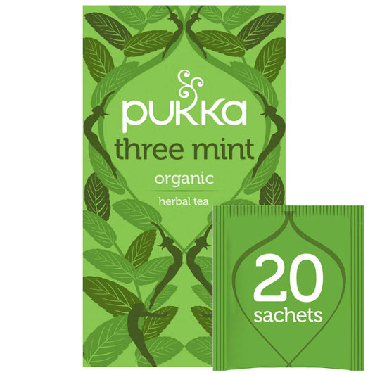 Pukka Three Mint Organic Herbal Tea, Peppermint, Spearmint and Field Mint, 20 Tea Bags