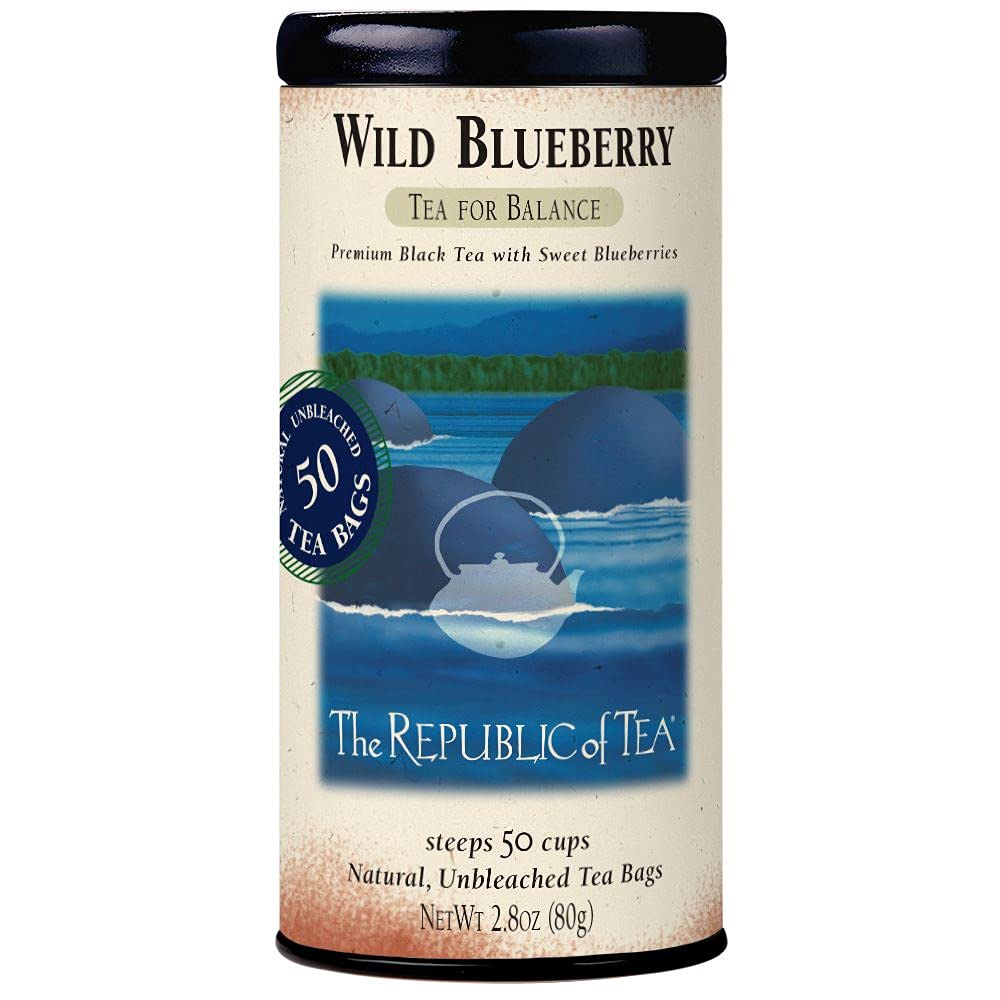 The Republic of Tea Wild Blueberry Tea, 2.8 oz Tin | 50 Tea Bags, Gourmet Black Tea | Caffeinated