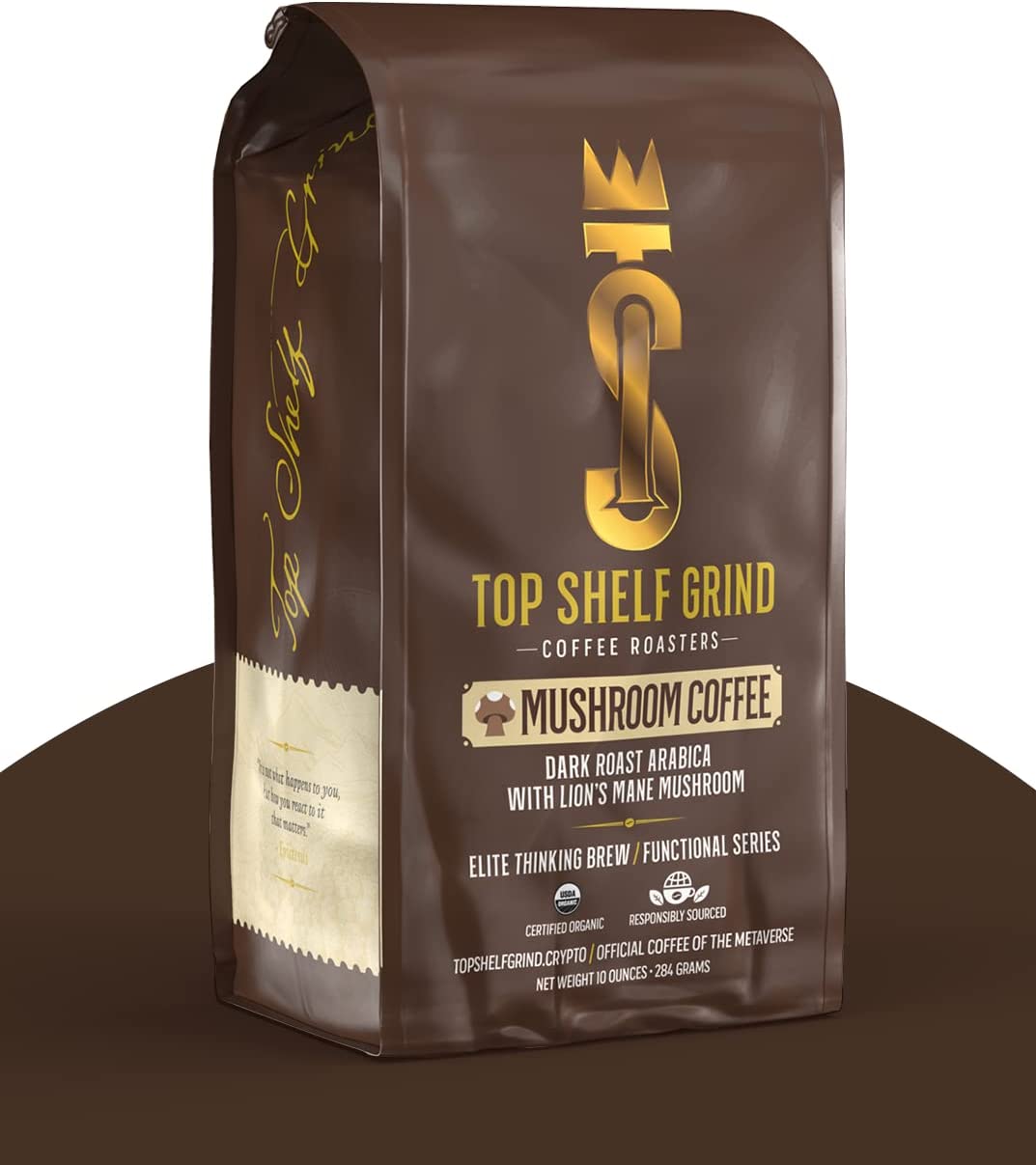 Mushroom Coffee – Ground Dark Roast Organic Lions Mane Coffee for Super Human Focus, Memory & Concentration – High Caffeine Arabica Brain Booster – Strong Nootropic Energy for Peak Performance
