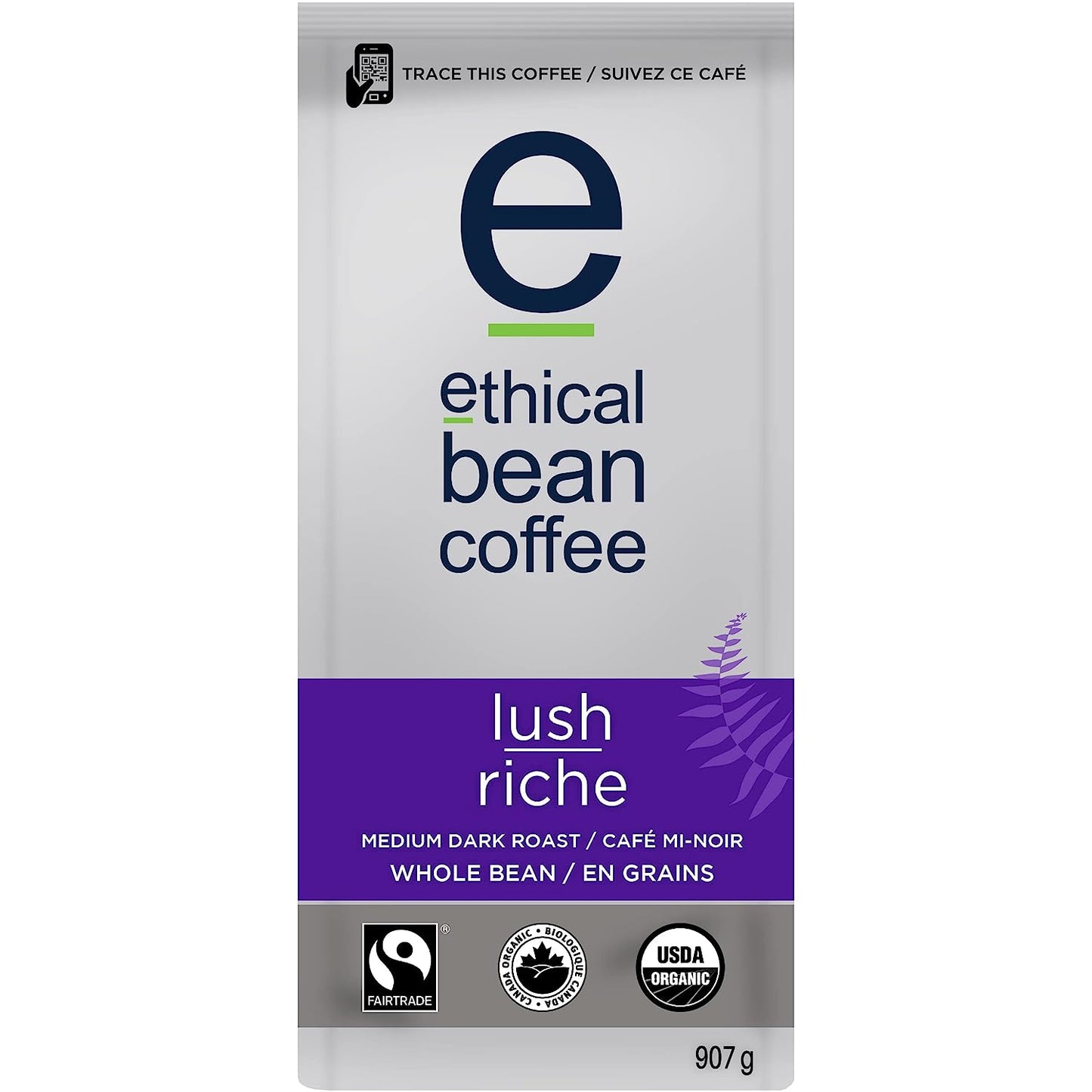 Lush Ethical Bean Coffee: Medium Dark Roast Whole Bean Coffee - USDA Certified Organic Coffee, Fair Trade Certified - 2 lb Bag (908 g)