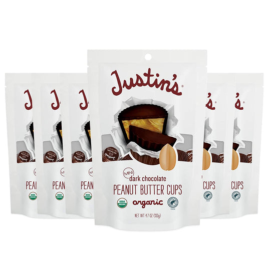 JUSTIN'S Organic Mini Dark Chocolate Peanut Butter Cups, 4.7 Ounce Bag (6 Pack)