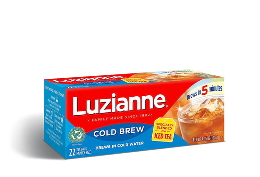 Luzianne Cold Brew Black Tea Bags, Family Size, Unsweetened, 22 Count Box, Specially Blended For Cold Brew In Water, Clear & Refreshing Home Brewed Southern Iced Tea