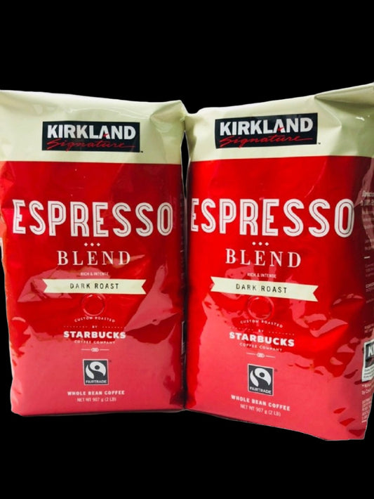 (Pack of 2) Kirkland Signature Dark Roast ESPRESSO BLEND Coffee Roasted By Starbucks 32 Oz. Bag