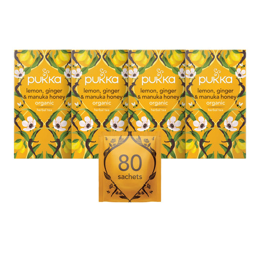 Pukka Herbal Teas Tea Organic Lemon Ginger and Manuka Honey 20 Bags Case Of 6, 20 Count