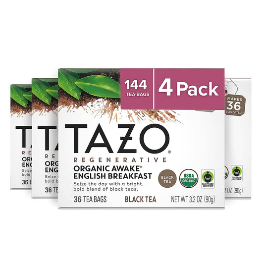 TAZO Tea Bags, Black Tea, Regenerative Organic Awake English Breakfast Tea, 36 Count (Pack of 4)