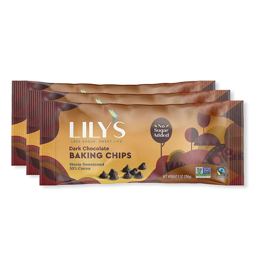 LILY'S Dark Chocolate Style No Sugar Added Baking Chips, Gluten Free, Bulk, 9 oz Bags (12 Count)