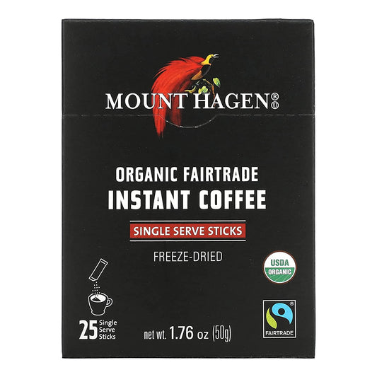 Mount Hagen 25 Count Single Serve Instant Coffee Packets | Eco-friendly Instant Coffee Pouches Made From Organic Medium Roast Arabica Beans | Organic, Fair-Trade Instant Coffee Bags [25 x 1.76oz/50g]