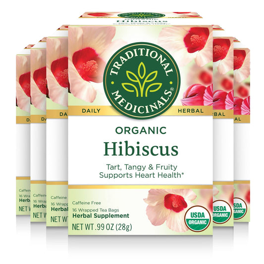 Traditional Medicinals Organic Hibiscus Herbal Tea, Supports Cardiovascular Health, 16 Tea Bags (Pack of 6)