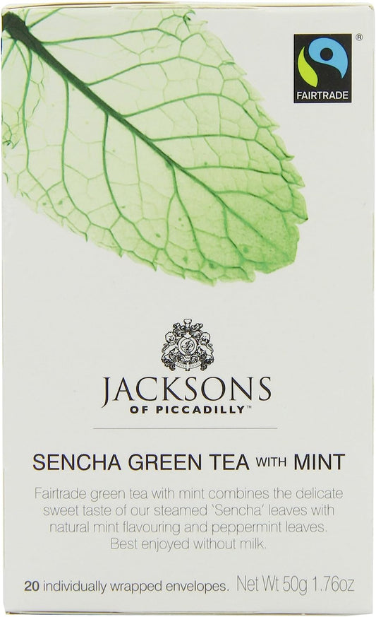 Jacksons of Piccadilly Fairtrade Sencha Green with Mint 20 Teabags (Pack of 8, Total 160 Teabags)