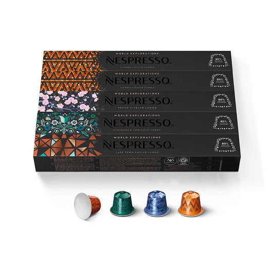 Nespresso Capsules OriginalLine, Morning Lungo Blends Variety Pack, Mild, Medium, and Dark Roast Coffee, 50 Count Espresso Coffee Pods, Brews 3.7 Ounce (ORIGINALLINE ONLY)