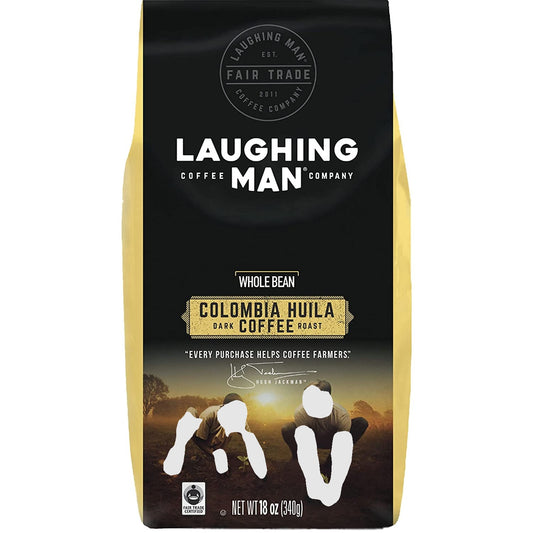 LAUGHING MAN Colombia Huila, Whole Bean Coffee, Dark Roast, Bagged 18 Ounce