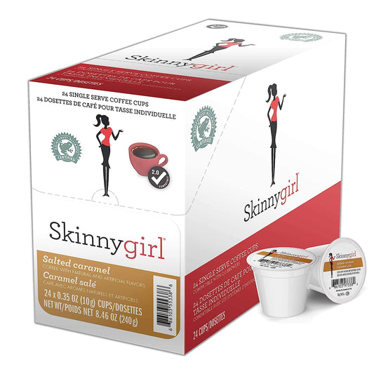 Skinnygirl Flavored Coffee Pods, Salted Caramel Coffee, Single Serve Coffee for Keurig K Cups Machines, Hot or Iced Coffee, Medium Roast Coffee in Recyclable Pods, 24 Count