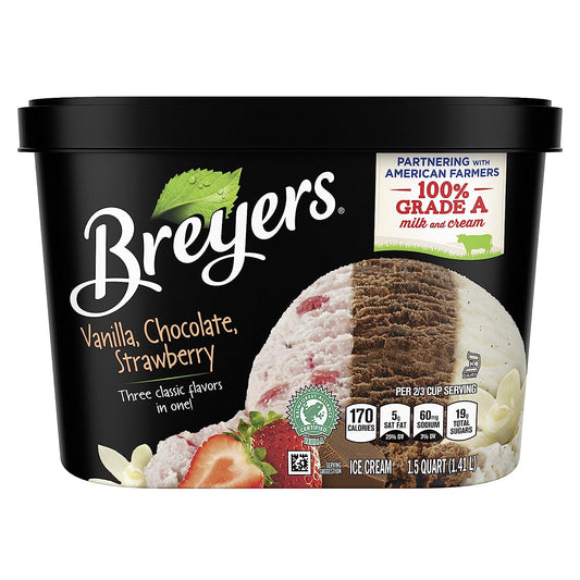 Breyers Original Ice Cream for a Delicious Frozen Treat Vanilla Chocolate Strawberry Made with 100% Grade A Milk and Cream, 1.4 L (Pack of 1)