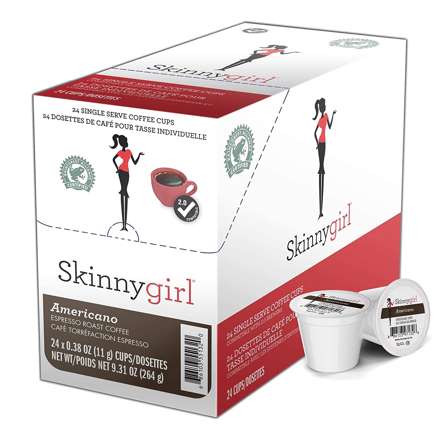 Skinnygirl Coffee Pods, Americano, Espresso Roast Coffee in Single Serve Pods for Keurig K Cups Brewers, 24 Count