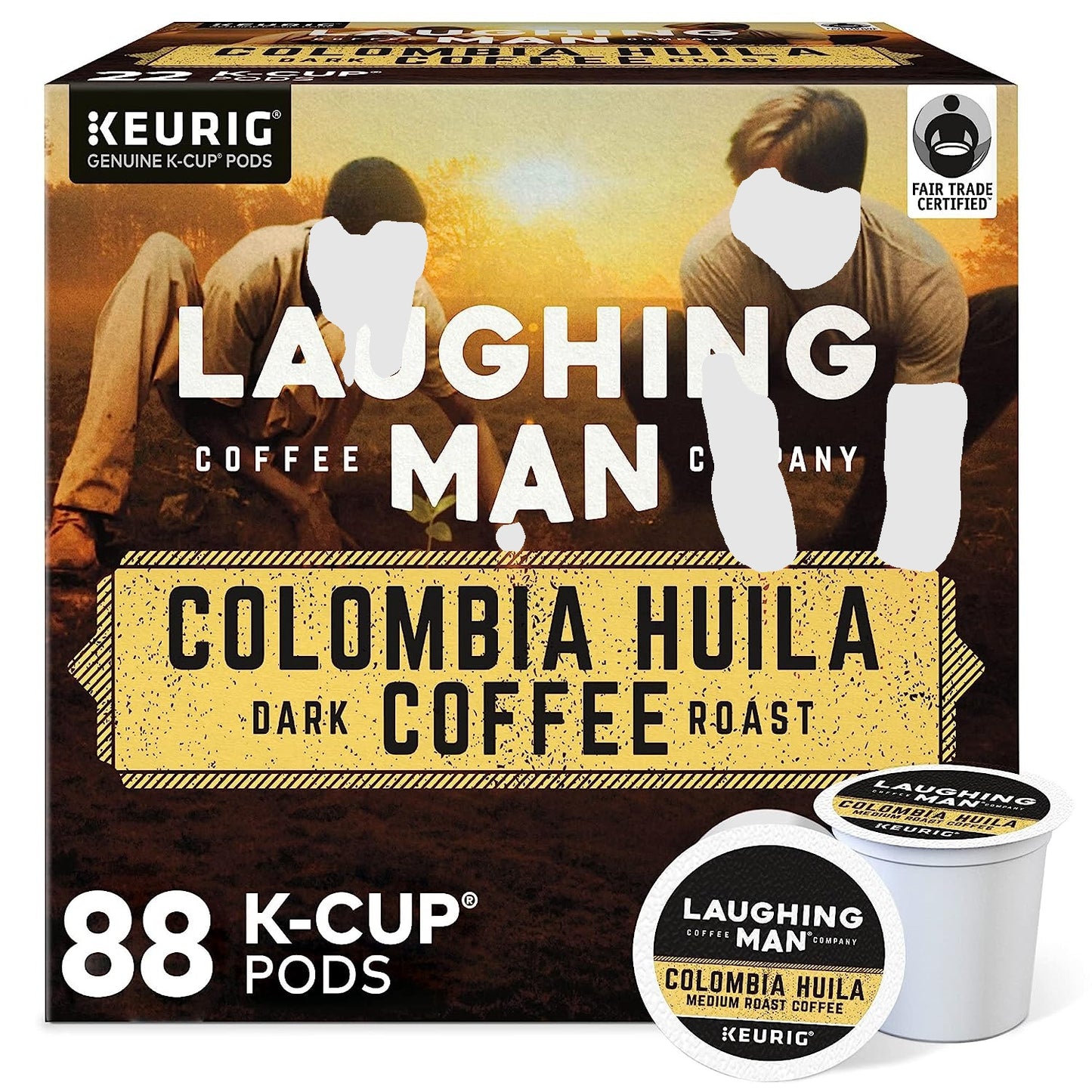 Laughing Man Columbia Huila, Single-Serve Keurig K-Cup Pods, Dark Roast Coffee, 88 Count