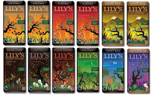 Lily's Chocolate Variety 36 pack (2 of each. Original, Almond, Creamy Milk)(1 of each. Coconut, Crispy Rice, Salted Almond & Milk, Extra Dark chocolate, Blood Orange, Sea Salt)