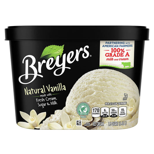 Breyers Classics Ice Cream for a Delicious Frozen Treat Natural Vanilla Made With 100 Percent Grade A Milk & Cream, Sustainably-Farmed Vanilla 48 oz