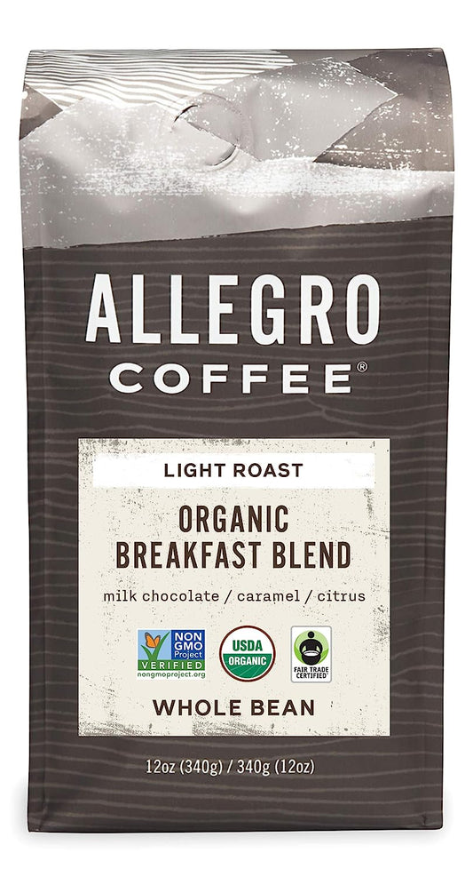 Allegro Coffee Organic Breakfast Blend Whole Bean Coffee, 12 oz