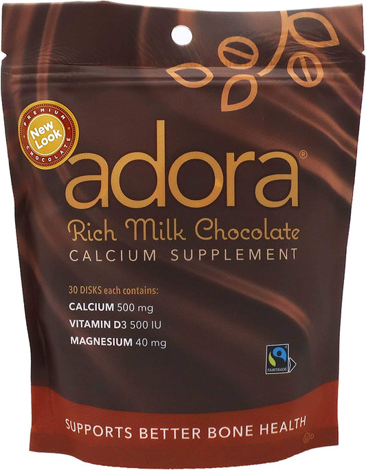 Adora Calcium Supplement, Fairtrade Milk Chocolate, Single Pack - 30 ct