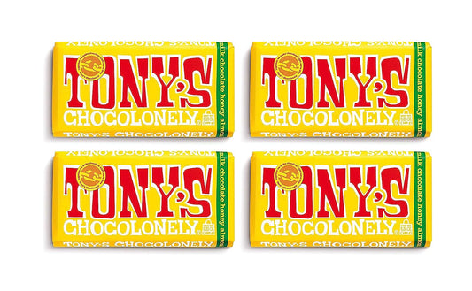 Tony's Chocolonely | Pack of 4 | 32% Milk Chocolate  Bar with Honey Almond Nougat, 6.35 Oz Each