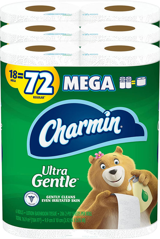 Charmin Ultra Gentle Toilet Paper, 18 Mega Rolls = 72 Regular Rolls - 6 Count(Pack of 3)