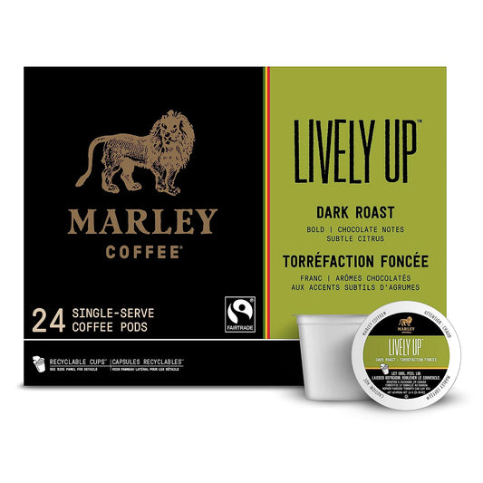 Marley Coffee Lively Up, Fairtrade Certified, Dark Roast Coffee, Keurig K-Cup Brewer Compatible Pods, 24 Count