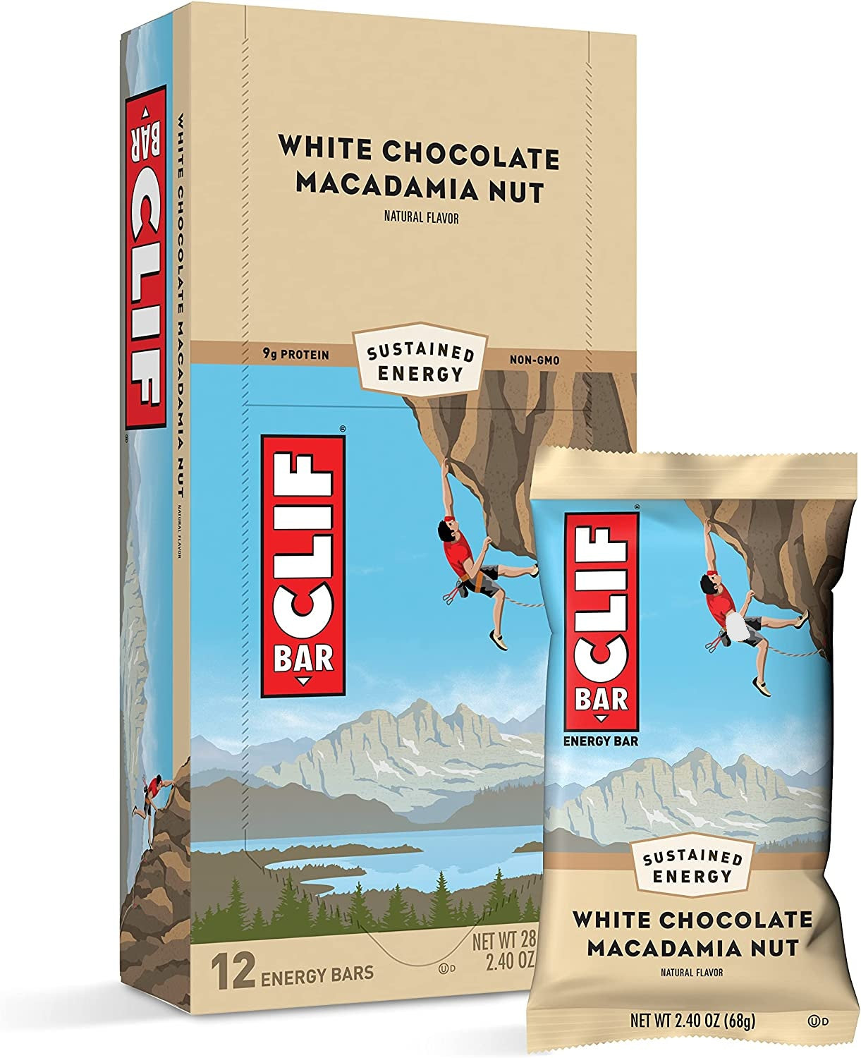 CLIF BARS - Energy Bars - White Chocolate Macadamia Nut Flavor - Made with Organic Oats - Plant Based Food - Vegetarian - Kosher (2.4 Ounce Protein Bars, 12 Count) Packaging May Vary