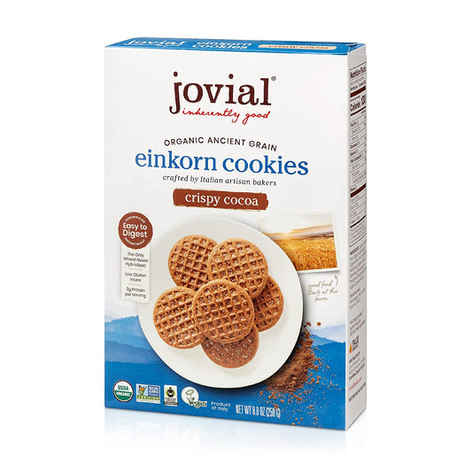 Jovial Organic Einkorn Crispy Cocoa Cookies - Organic Cookies, Vegan Cookies, High Protein, Fair Trade Certified, All Natural Ingredients, Low Carb, Low Sugar, Palm Done Right - 8.8 Oz