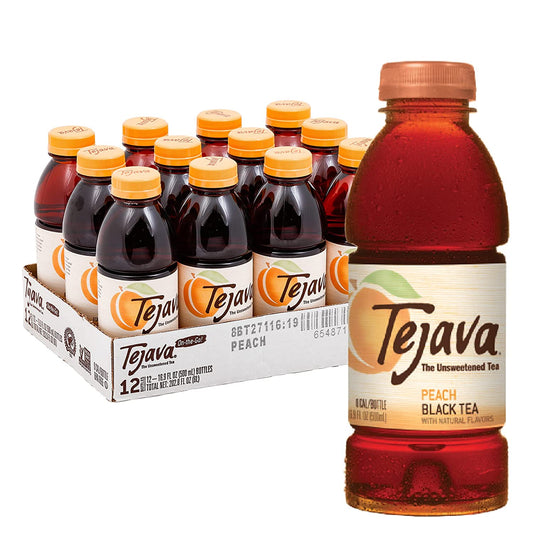 Tejava Unsweetened Peach Iced Tea, 16.9 Ounce PET Bottles, Natural, Non-GMO-Verified, Rainforest Alliance-Certified (12 Pack)