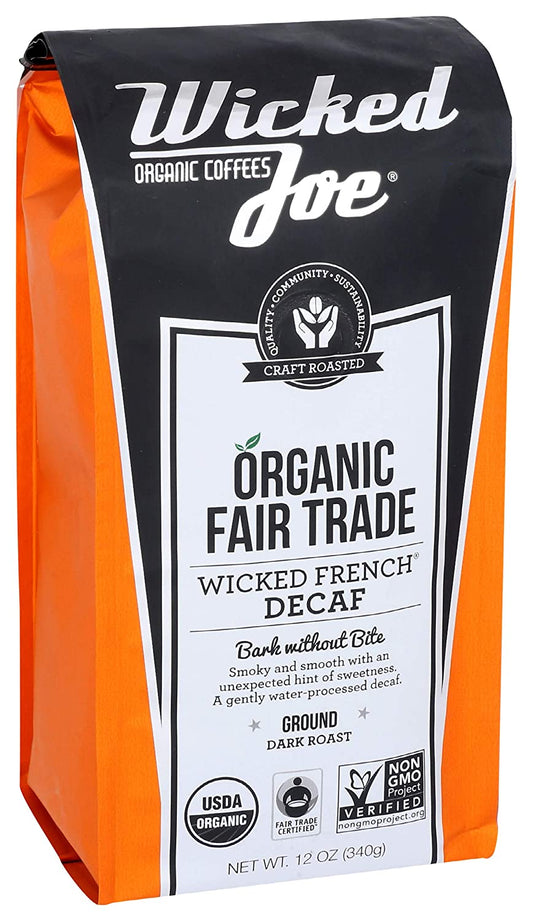 Wicked Joe Organic Coffee French Decaf Ground, 12 Ounce