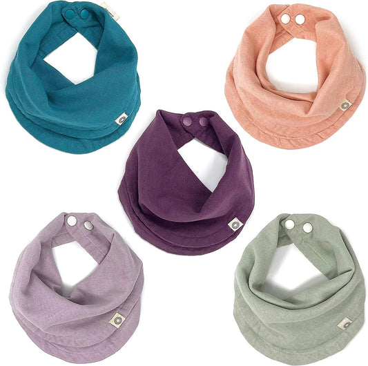 Kishu Baby Indi GOTS Organic Infinity Scarf Bib Set - 4-Way Reversible, 8 Layer Muslin Drool Bibs