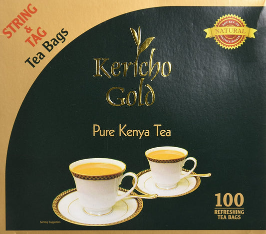 Kericho Gold Black Tea - Rich in Antioxidants - Orange Pekoe Tea - Kenya Origin - Unique Flavor --100 Envelopes Tea Bags (Pack of 1)