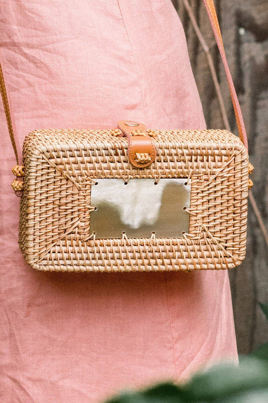 Xo Dang Rectangular Horn and Rattan Handbag